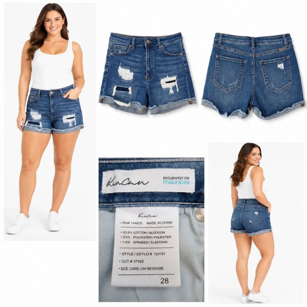KanCan Distressed High-Rise Dark Blue Denim Jean Shorts